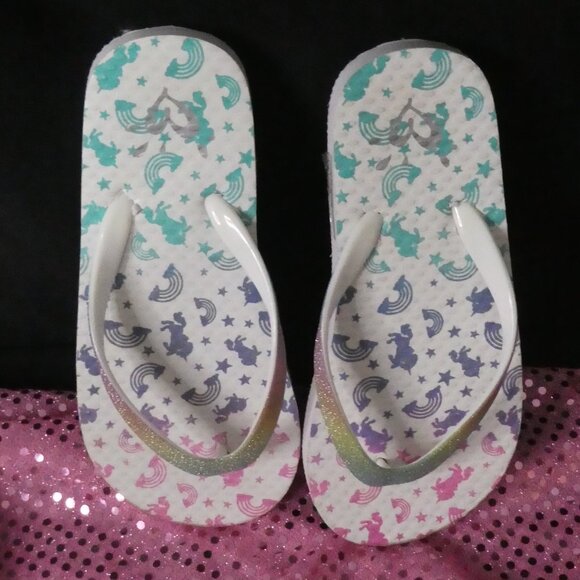 Girls Glitter Flip Flops | size 12 | Ombre Rainbow | Unicorns - Glitter - Picture 1 of 14